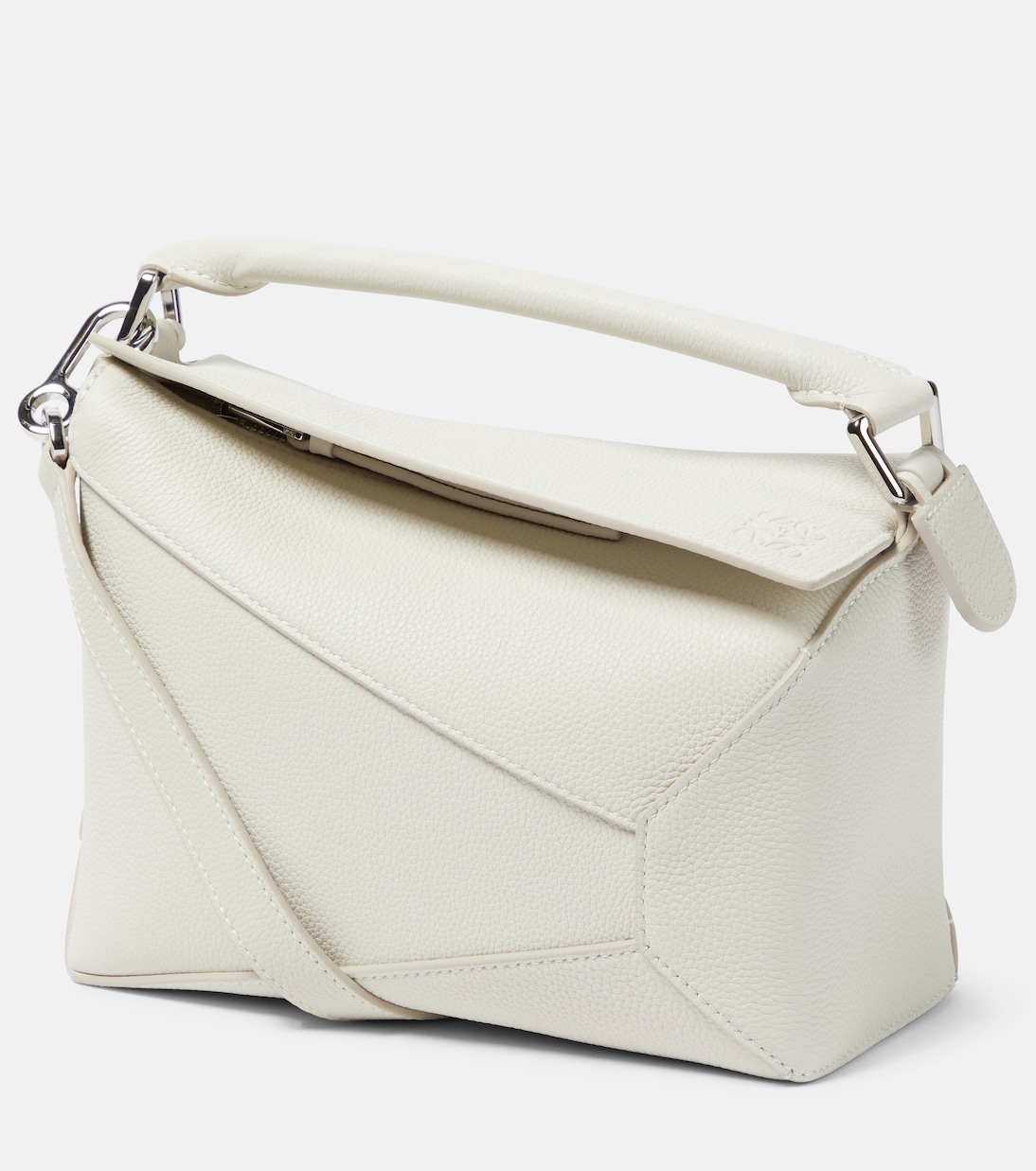 Puzzle Edge Small Leather Top-Handle Bag in White - Loewe