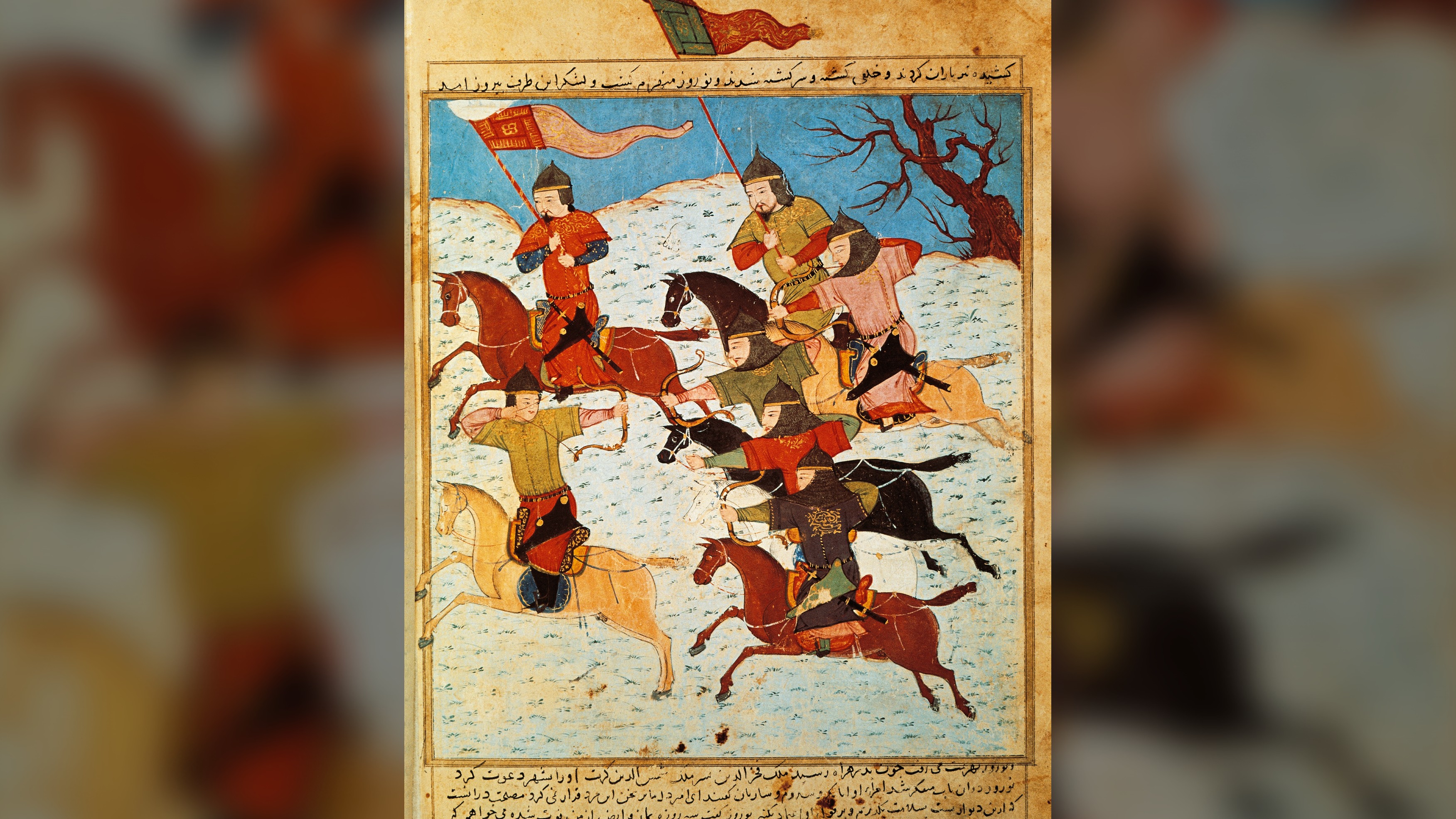 Depiction of Mongol horsemen from a 14th-century Persian manuscript.