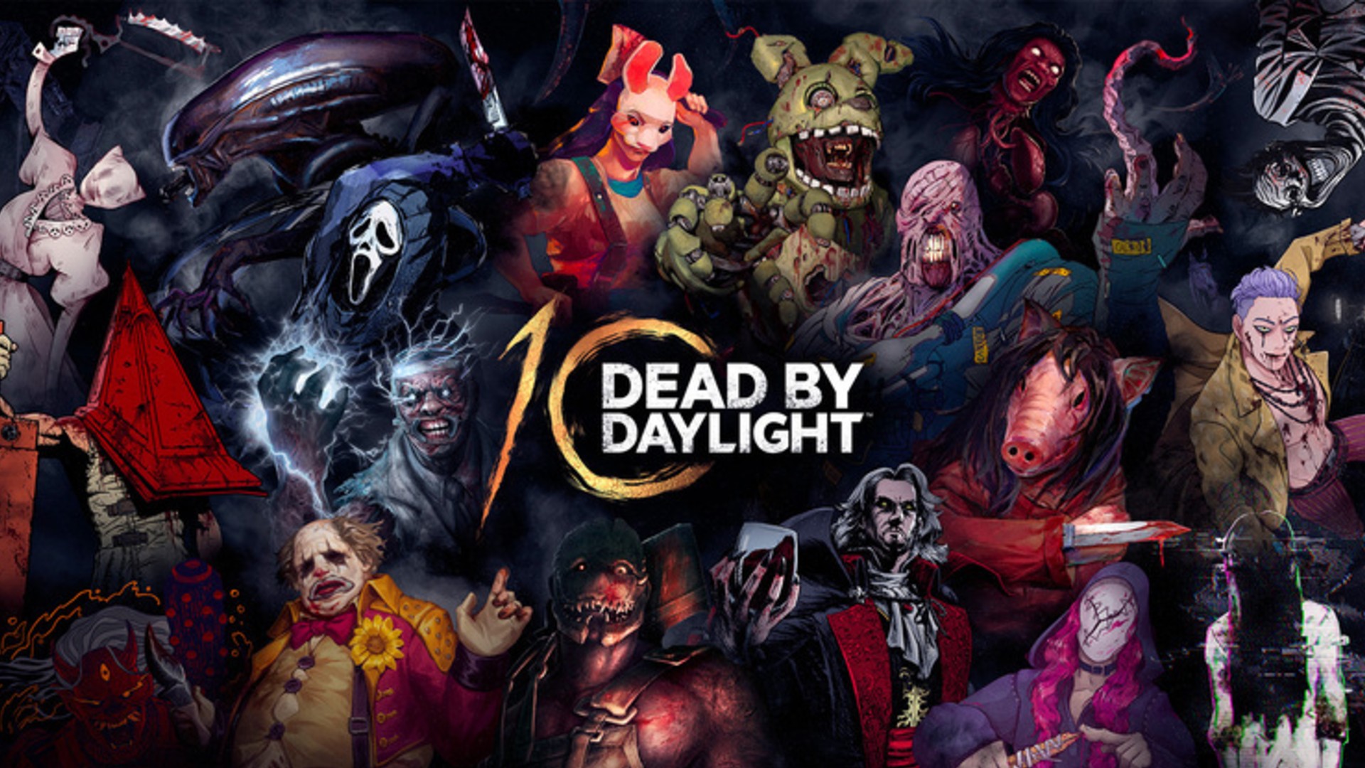The 10 year anniversary promotional art for Dead by Daylight.