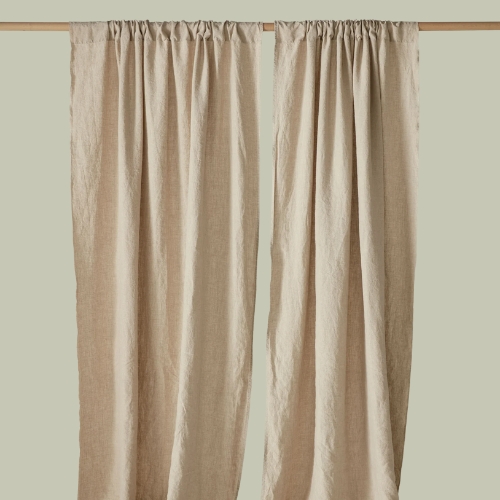Secret Linen Store, Natural 100% Linen Loop Top Curtain (Single)