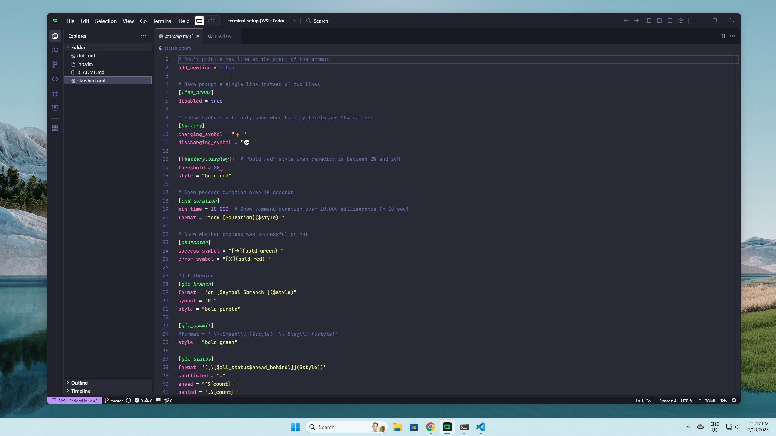 The Trae IDE editing a TOML file on Windows 11