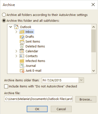 forcer l'archivage pour Outlook