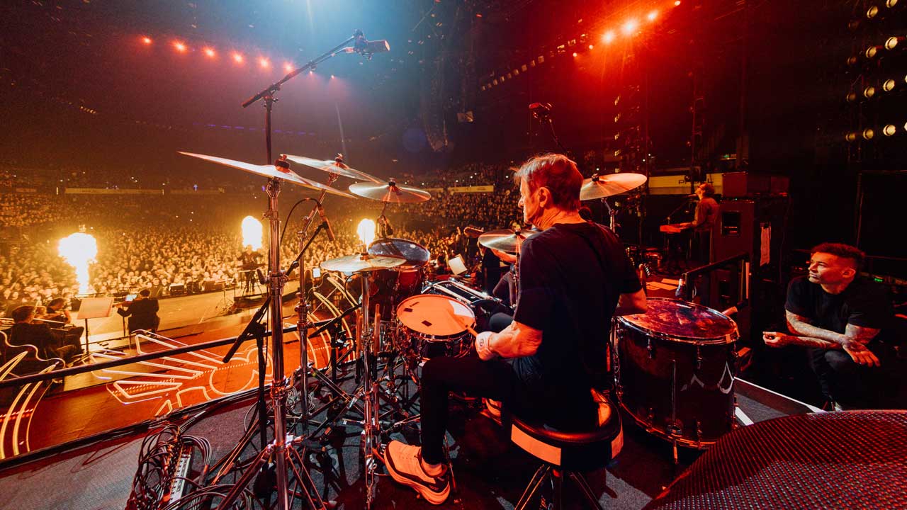 Phil Rudd onstage at Spark Arena, Auckland