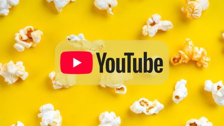 Youtube logo on a popcorn background