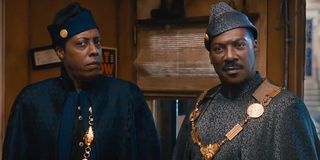 Semmi (Arsenio Hall) and Akeem (Eddie Murphy) look confused in Coming 2 America (2021)