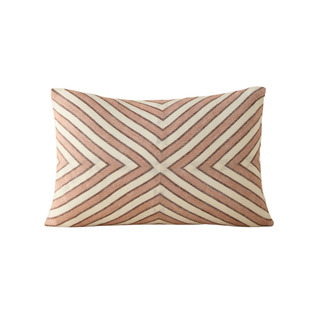 linen pillow in a pink, maroon, and white stripe