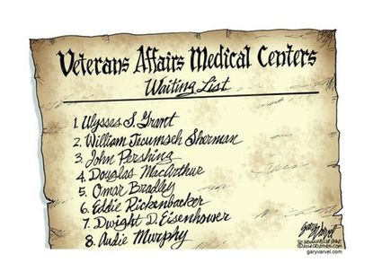 Political cartoon Veterans Affairs waiting list