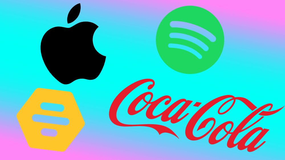 The logos of Apple, Spotify, Bumble and Coca-Cola