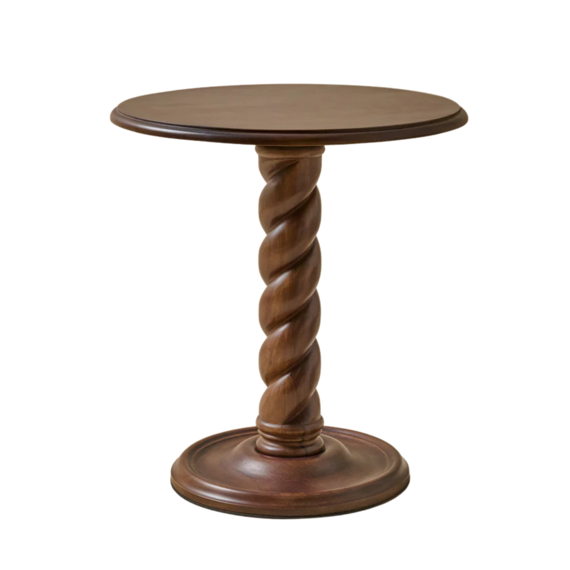 a side table with a twisted wood base