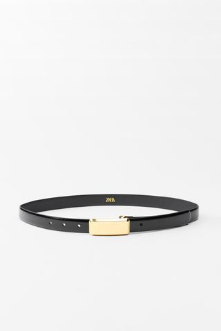 Rectangular Buckle Thin Leather Belt