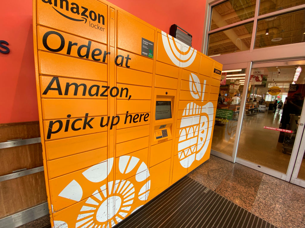 Amazon pick up locker outside Whole Foods