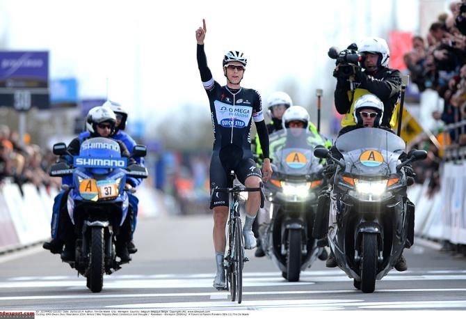 Niki Terpstra (Omega Pharma-Quickstep) celebrates his second Dwars door Vlaanderen win