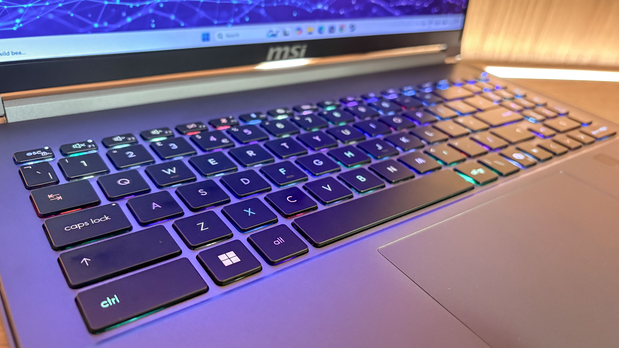 MSI Creator A16 AI+ close up of RGB-lit keyboard