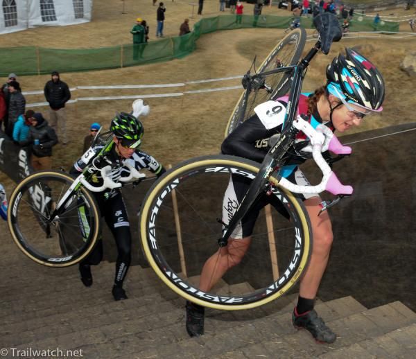 Julie Krasniak (Rapha Focus) with Nicole Duke in pursuit