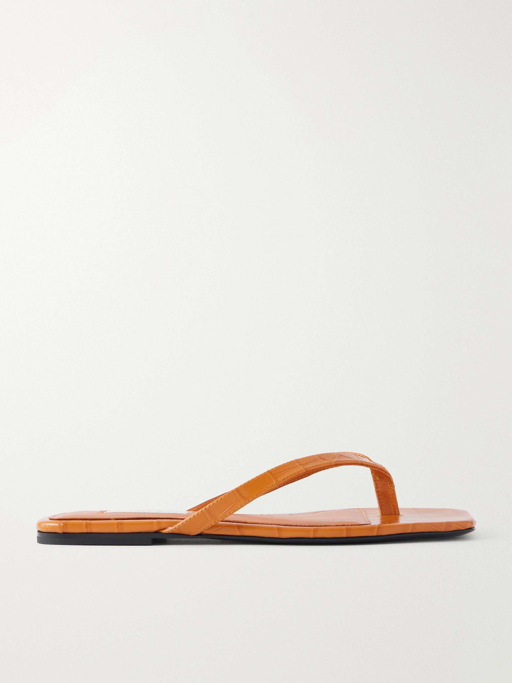 Croc-Effect Leather Flip Flops