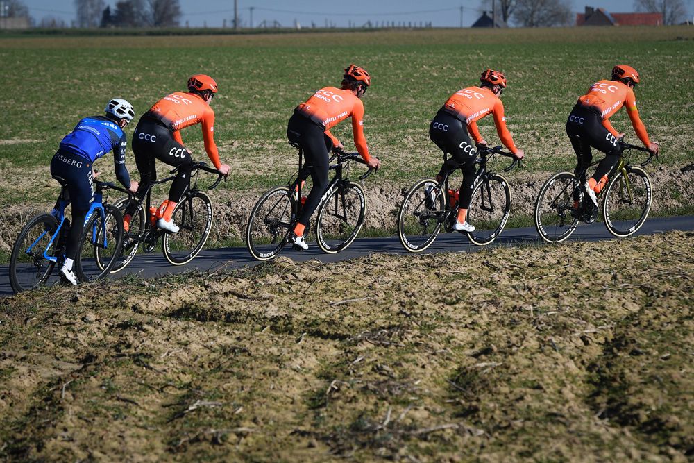 The CCC Team rider through the Flemish lanes