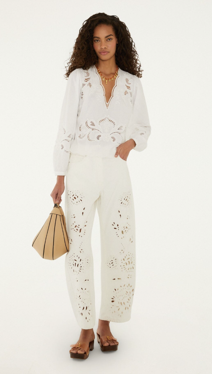 FARM RIO ACTIVE, Off-White Richelieu Long Sleeve Blouse