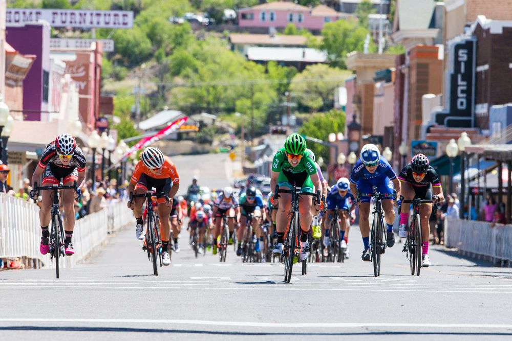 Emma White wins an intermediate sprint during stage 4 at Tour of the Gila.