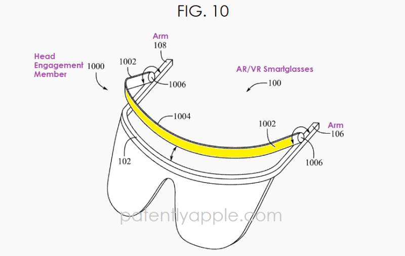 Patent smart glasses design showing a modular support system on glass frame
