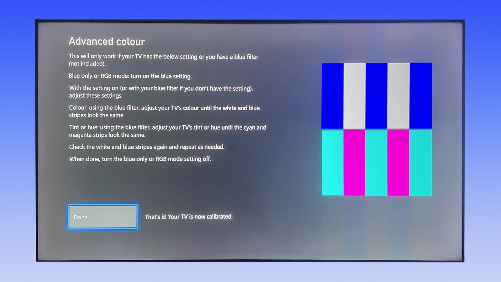 Screenshot on Xbox Series X showing advanced color menu