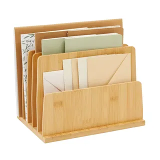 Paper Junkie Bamboo Wooden Mail Holder, File Sorter, File Sorter for Letter and Folder Document Storage, Envelope Organizer With 5 Slots, 10x7 in