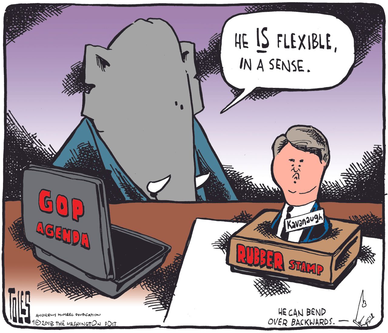 Political cartoon U.S. GOP agenda Brett Kavanaugh supreme court hearing