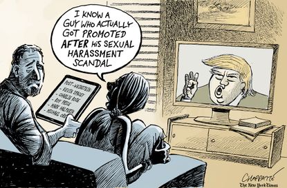 Political cartoon U.S. Trump sexual harassment