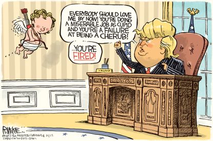 Political Cartoon U.S. President Trump Cupid You're Fired Approval Rating
