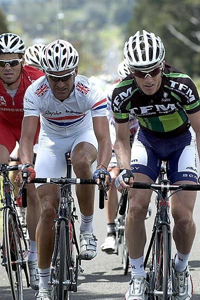 (l-r): Rhys Pollock (Drapac Porsche), Kristian House (Rapha Condor), and Jai Crawford (Savings and Loans) were trying to bridge the 12 minute gap to the lead group.