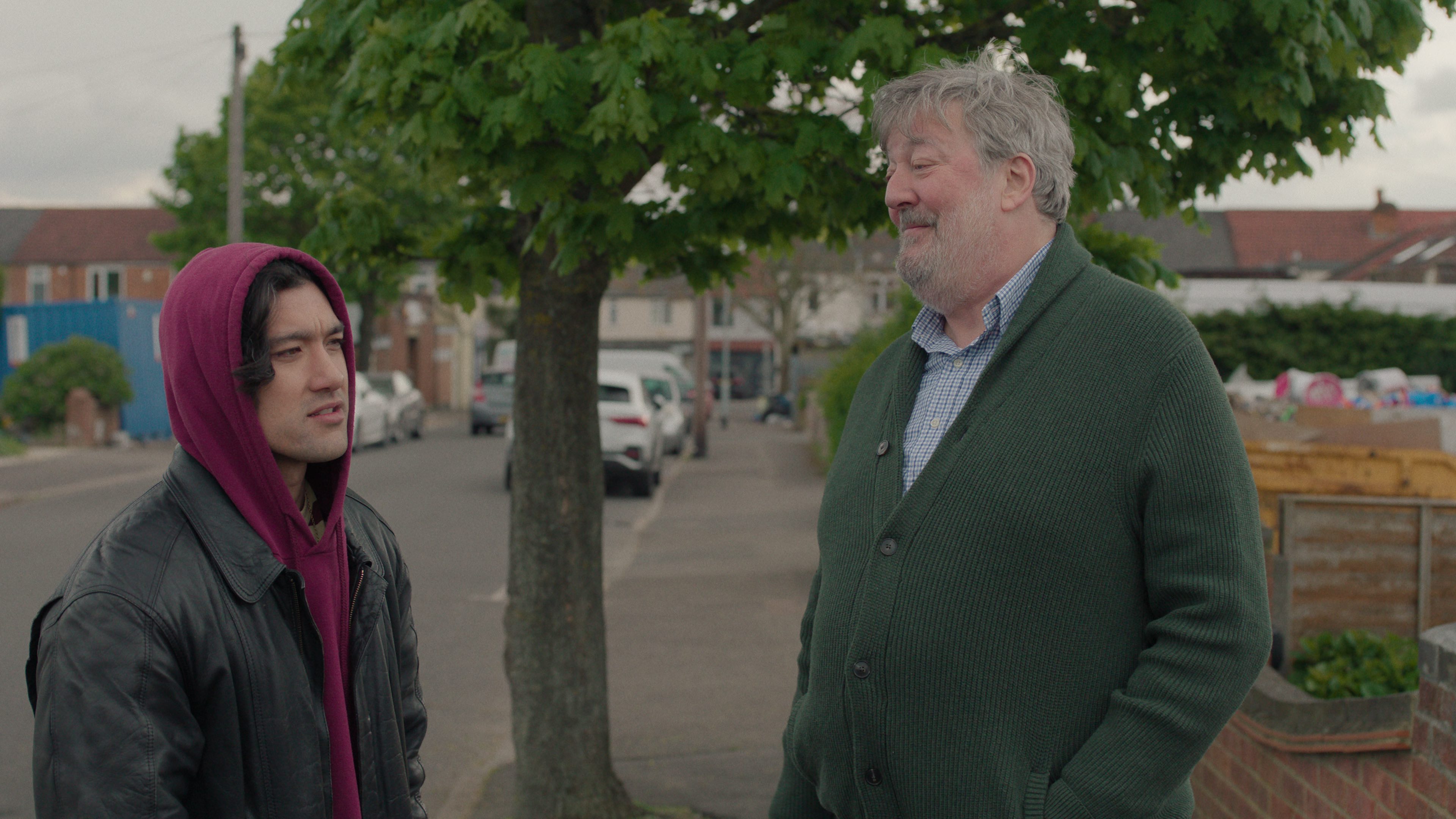 will sharpe as felix and stephen frey as his dad in a small england town in too much