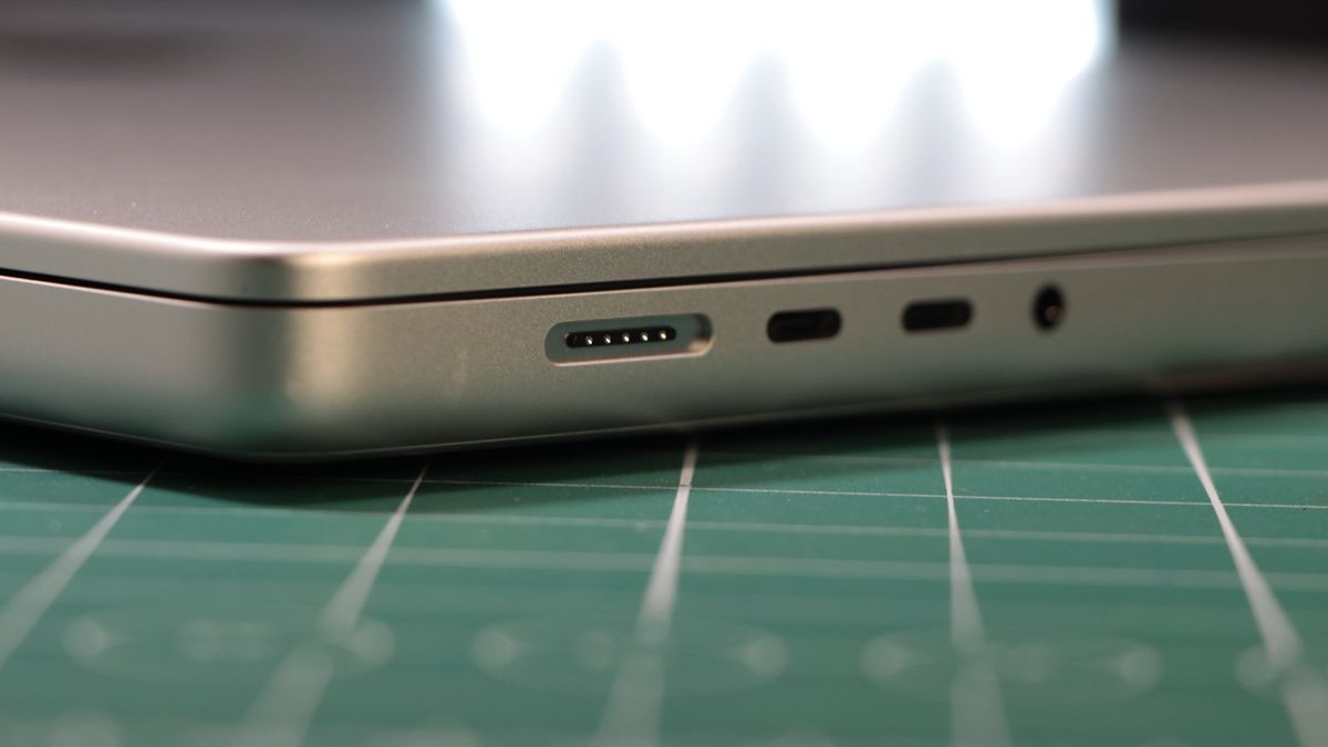Close up of ports on a MacBook Pro 16-inch (2023)