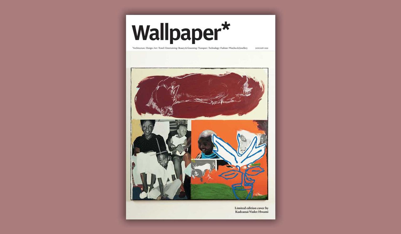 Zimbabwean painter Kudzanai-Violet Hwami&#039;s cover design for Wallpaper&#039;s January 2021 issue featuring her painting, Plains of the Christmas Cow