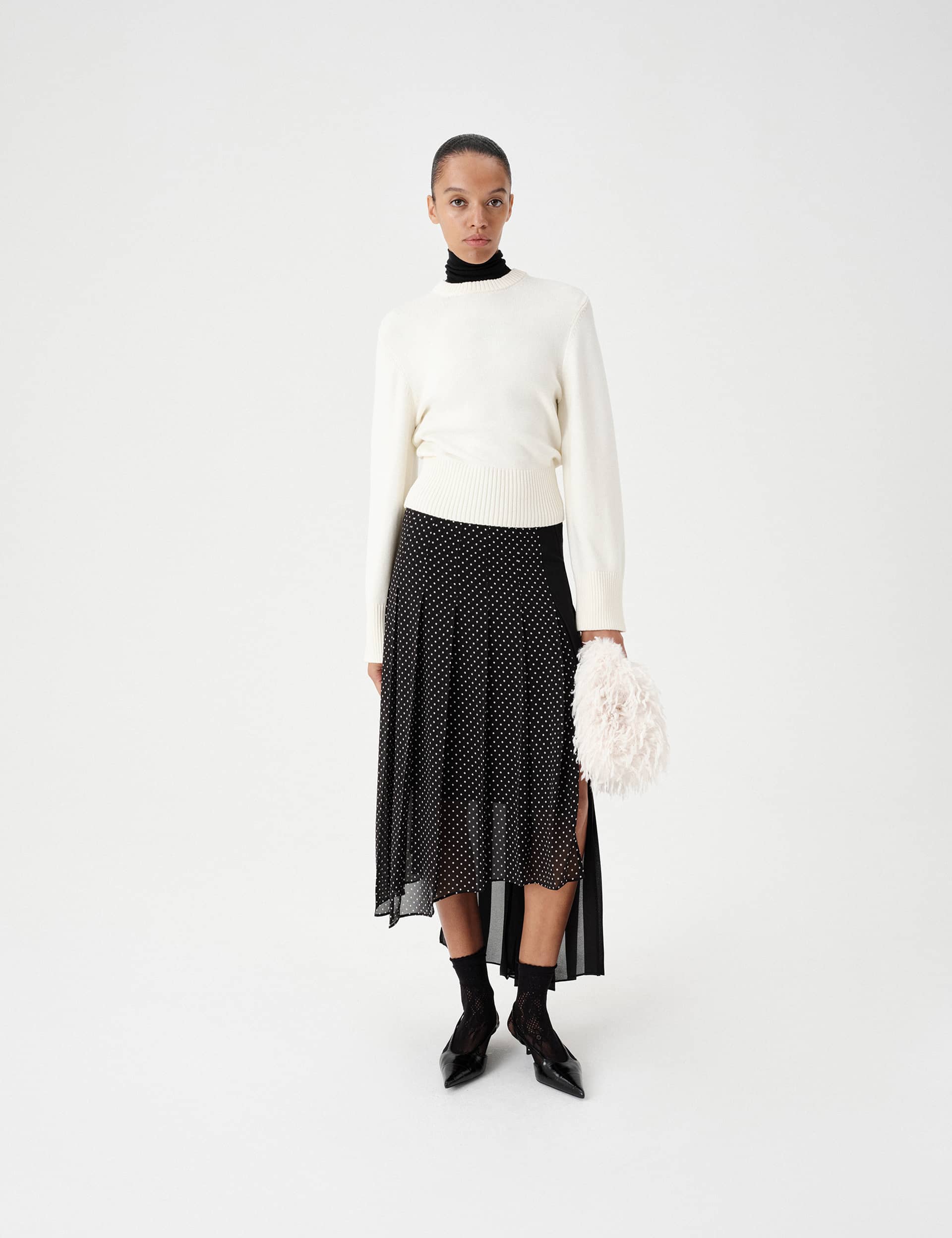 Polka Dot Pleated Hi Low Asymmetric Skirt