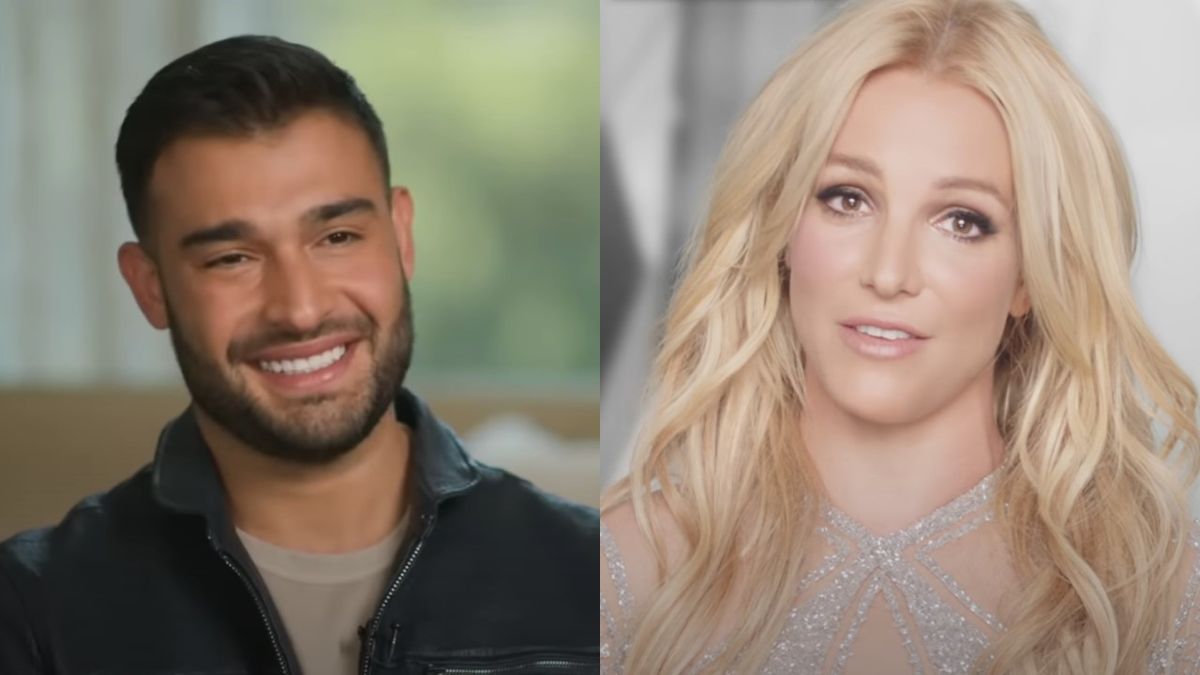 Screenshot of Sam Asghari on ABC News, Screenshot of Britney Spears in Private Show fragrance ad