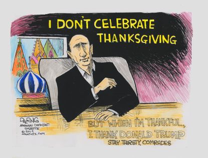 Political Cartoon U.S. Thanking Donald Trump Thanksgiving