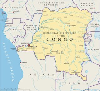 Map of the countries in Africa surrounding the Congo River.