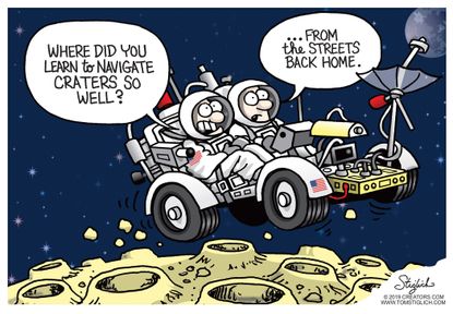 Editorial Cartoon U.S. Pothole season astronauts