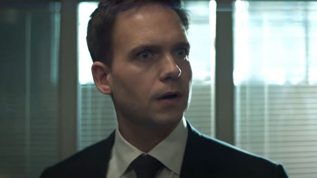 Close-up of Patrick J. Adams&#039; Philip stressed out in Plan B