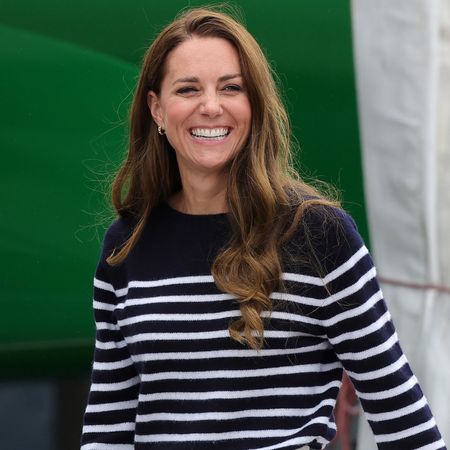 Princess Kate wearing a blue striped sweater