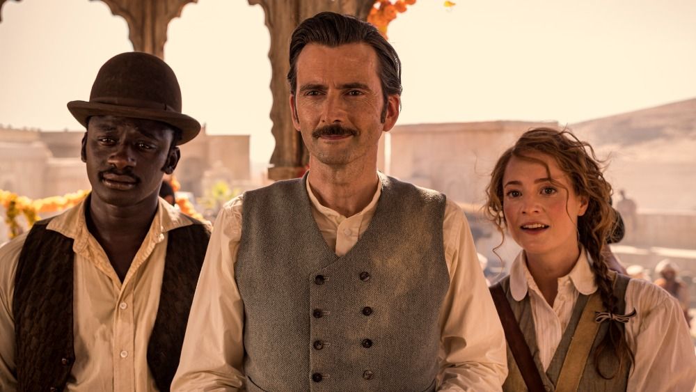 David Tennant, Ibrahim Koma, and Leonie Benesch in Around the World in 80 Days