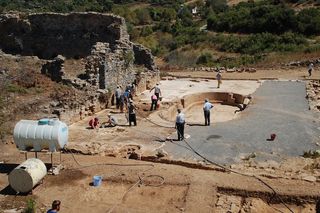The dig site at Antiochia ad Cragum, where researchers have discovered a huge mosaic decorating a Roman bath.