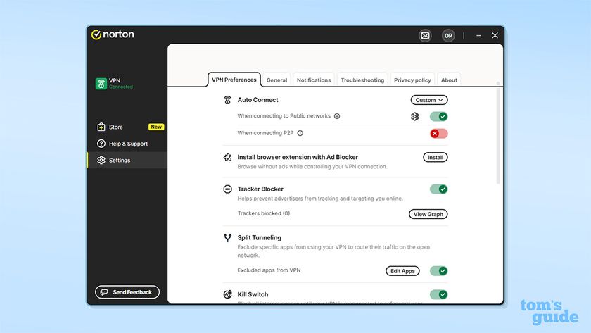 Screenshot of Norton VPN's app settings