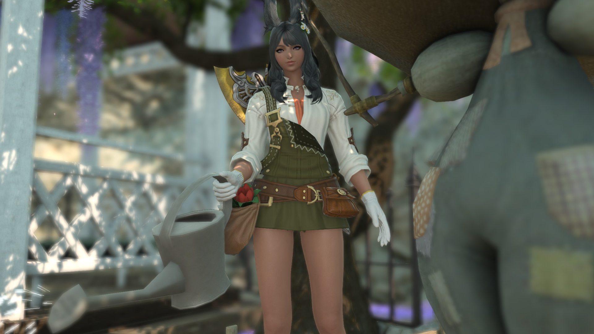 A Viera watering in Final Fantasy 14.