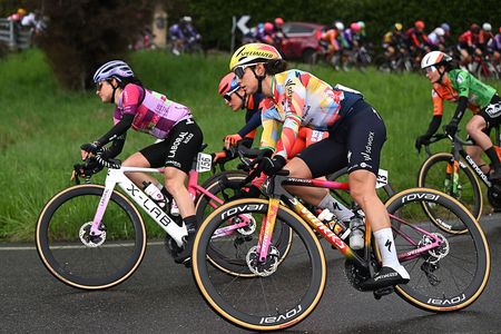CITTIGLIO, ITALY - MARCH 15: (L-R) Debora Silvestri of Italy and Team Laboral Kutxa - Fundacion Euskadi and Elena Cecchini of Italy and Team SD Worx - Protime compete during the 27th Trofeo Alfredo Binda - Comune di Cittiglio 2026 a 152.7km one dat race from Luino to Cittiglio / #UCIWWT / on March 15, 2026 in Cittiglio, Italy.Luino, Italy. (Photo by Luc Claessen/Getty Images)
