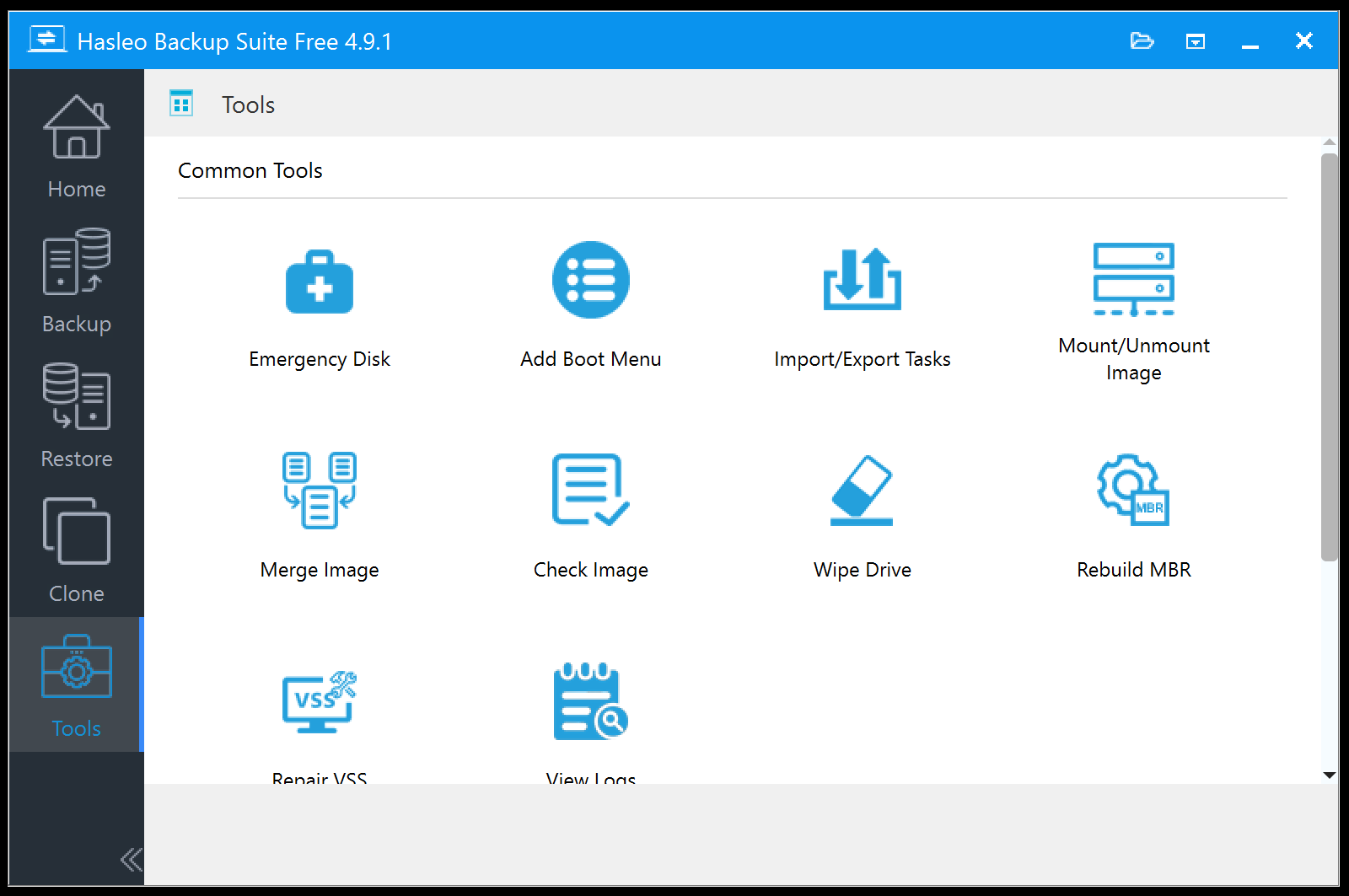 Hasleo Backup Suite's tools tab.