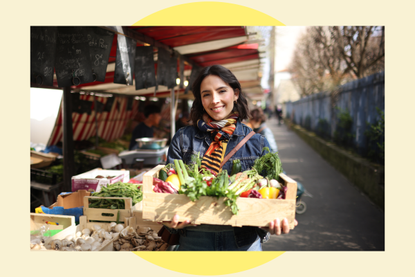 Woman carrying organic food