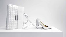 fancy white heels and purse