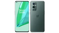 OnePlus 9 Pro Android phone shown in green colorway on white background