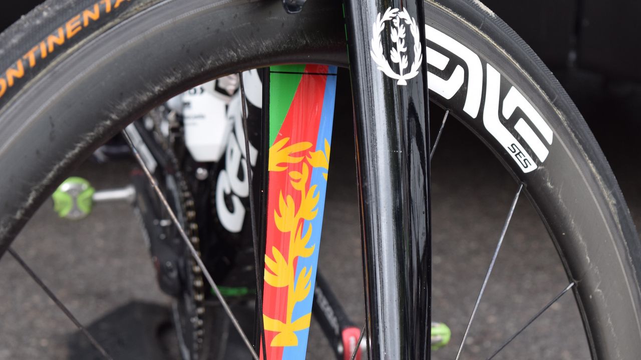 Eritrean national champion Daniel Teklahaimanot has a custom painted Cervelo S5