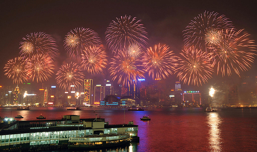 Fireworks light up Victoria Harbour in celebration of the Lunar New Year of the Rat in Hong Kong on February 8, 2008. February 8 marks the second day of the Lunar New Year. 